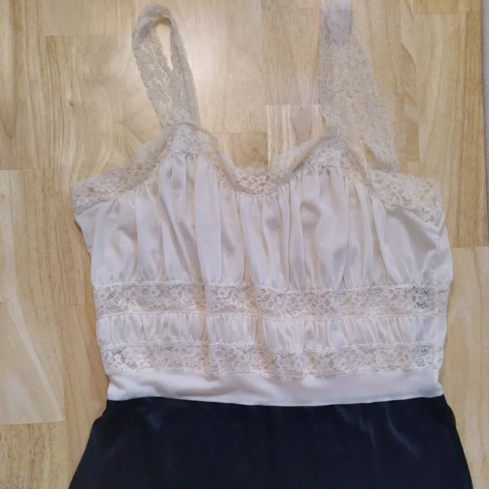 Vintage Nylon Satin Lace Lingerie Dress Slip Nightgown - Picture 1 of 5